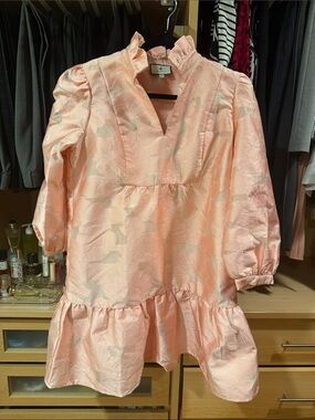 Tuckernuck Peach Jacquard Ruffle-Neck Mini Dress